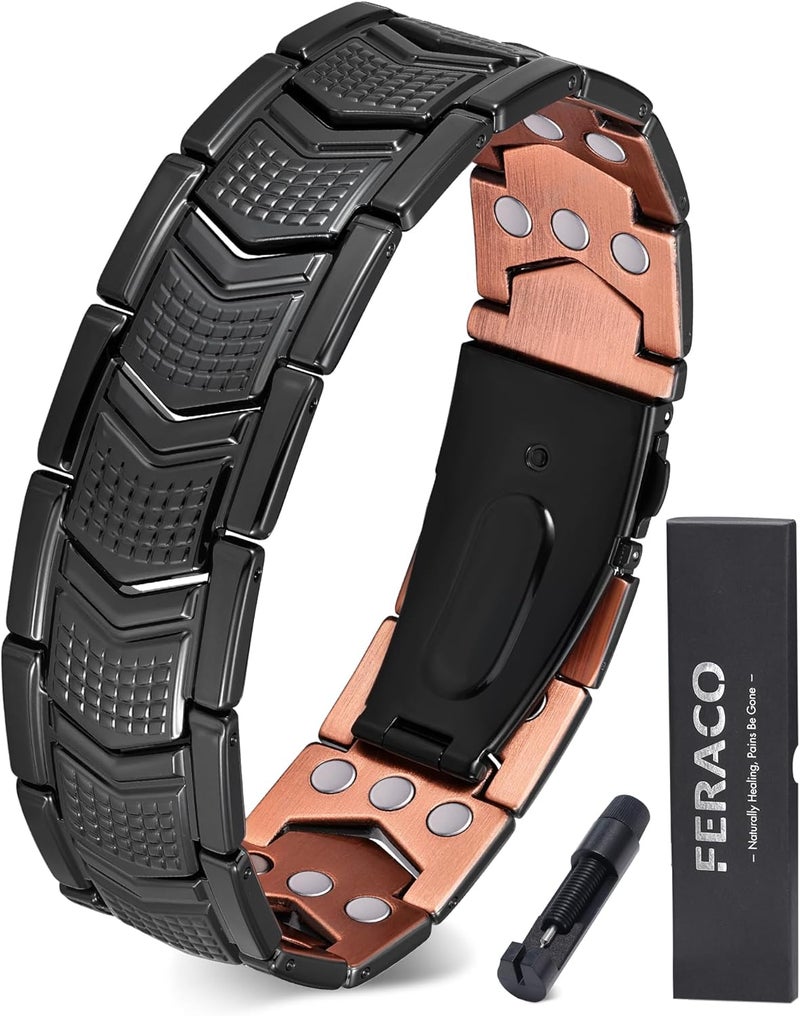 Feraco Copper Bracelet for Men 3X Strength,Magnetic Therapy Bracelet Copper Jewelry with Powerful 3800 Gauss Magnets - Image 1
